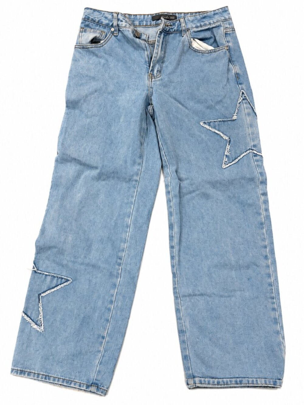 **Cali 1850 Light-Wash Star Detail Wide-Leg Jeans – W30**